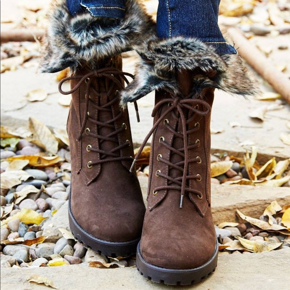 Urban Outfitters Shoes - Fur Cuffed Over Platform Wedge Boots